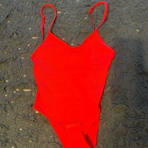New women’s SHEIN Red Ribbed Bodysuit size small